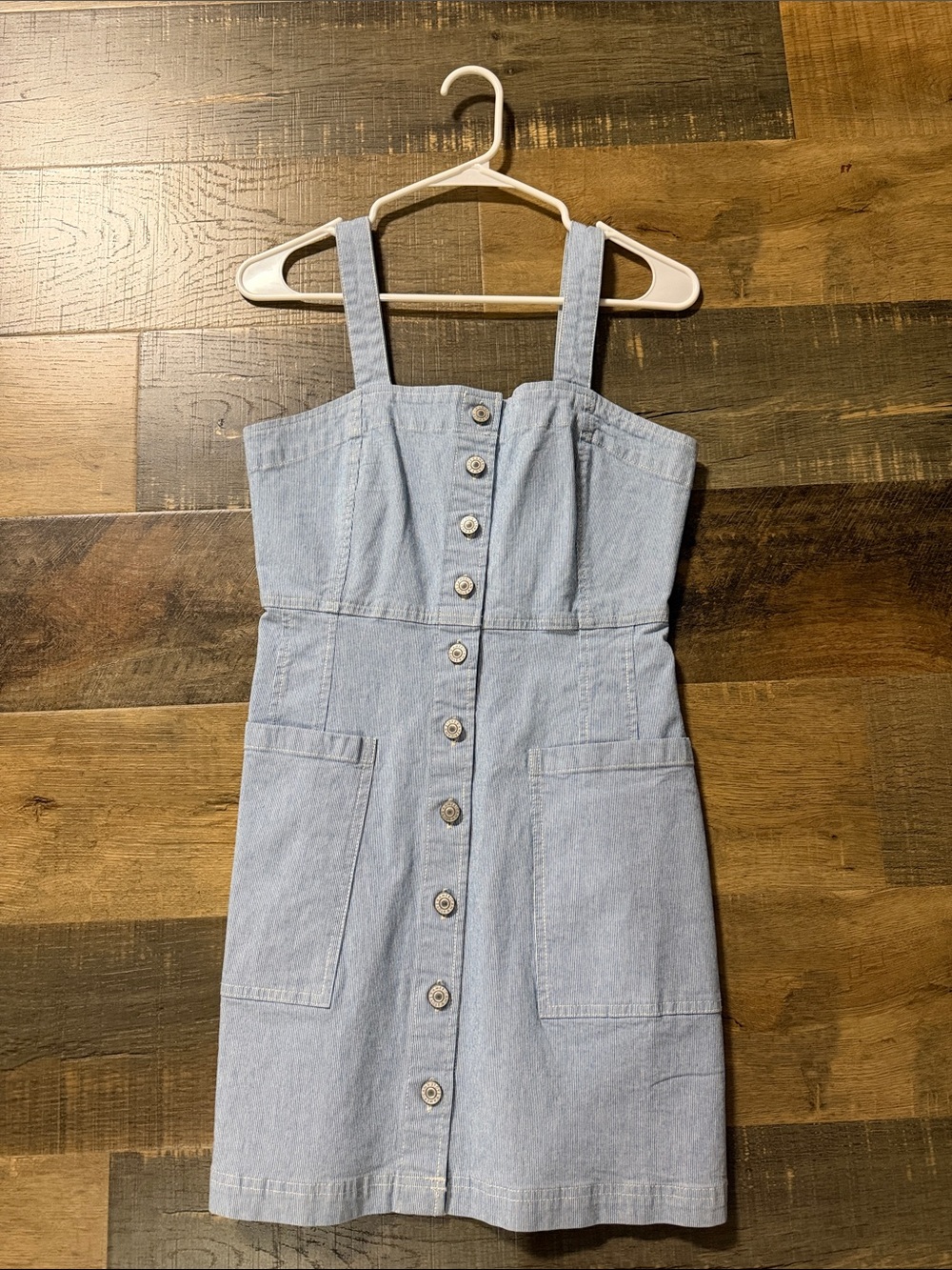 American Eagle Outfitters Light Blue Denim Button-Front Midi Dress